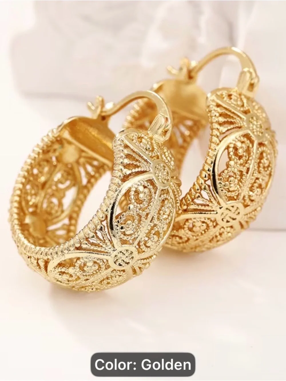 Middle Eastern Style Filigree Golden Filigree Hoop Earrings